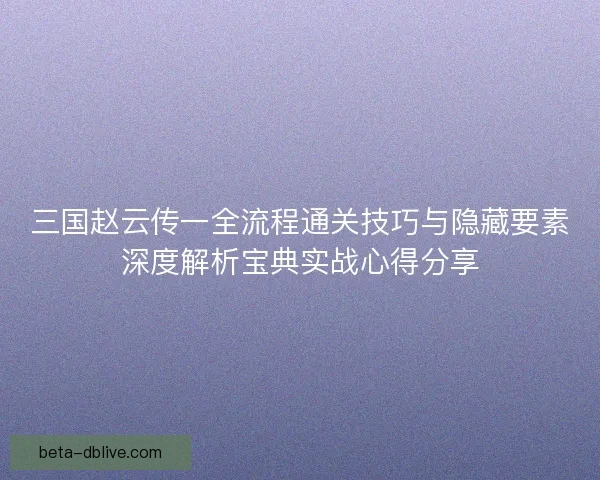三国赵云传一全流程通关技巧与隐藏要素深度解析宝典实战心得分享