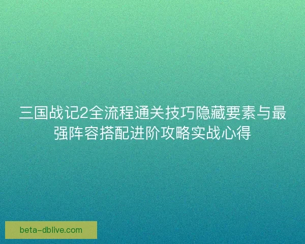 三国战记2全流程通关技巧隐藏要素与最强阵容搭配进阶攻略实战心得